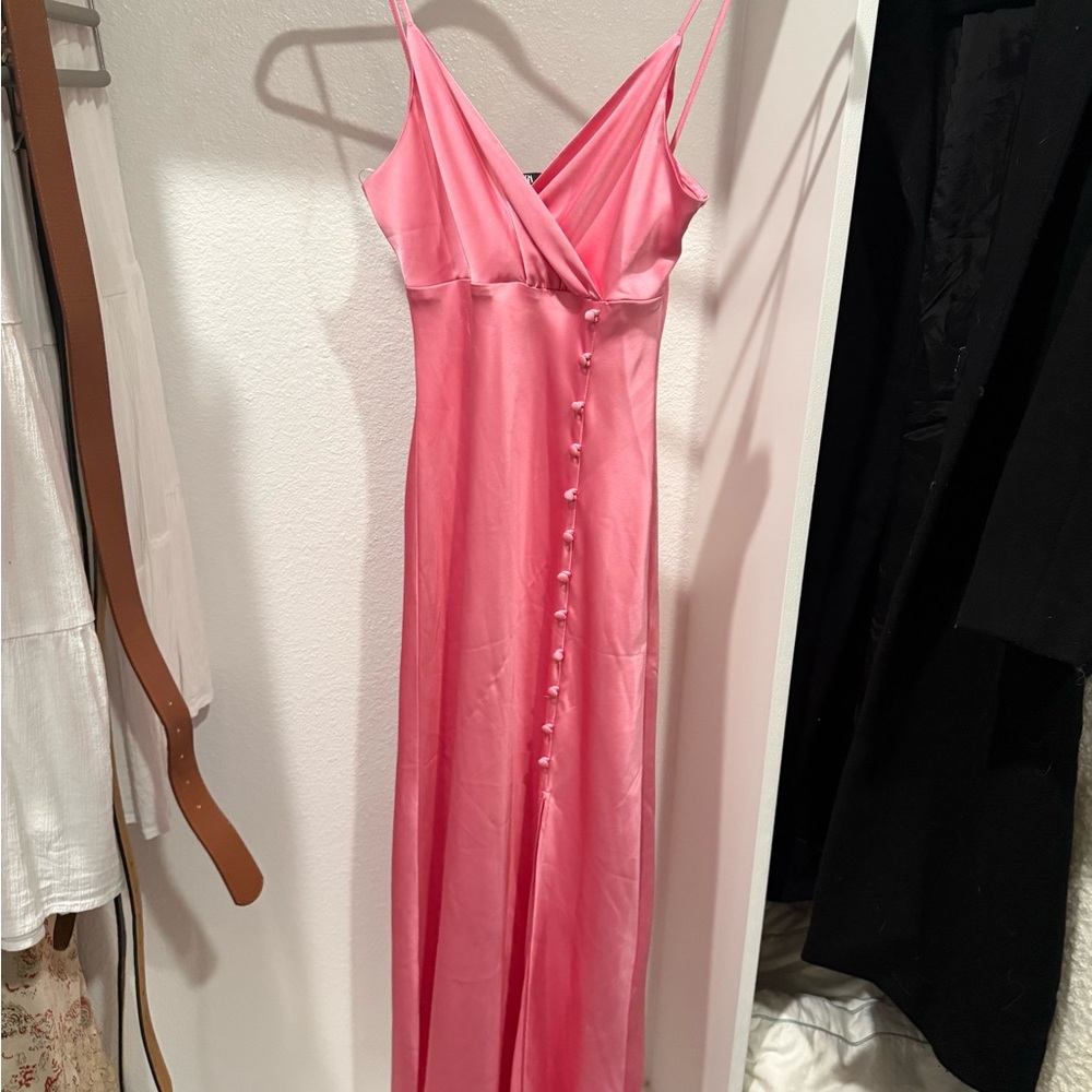 Zara Pink Maxi Dress with Button Detail